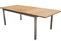 Garten-Essgruppe, schwarz, 200/300 x 100 cm, Edelstahl/Teak, Ausziehtisch, 8 Stapelstühle, 2 Klappstühle, FSC®-zertifiziertes Produkt Garten-Essgruppen|Edelstahl-Gartenmöbel