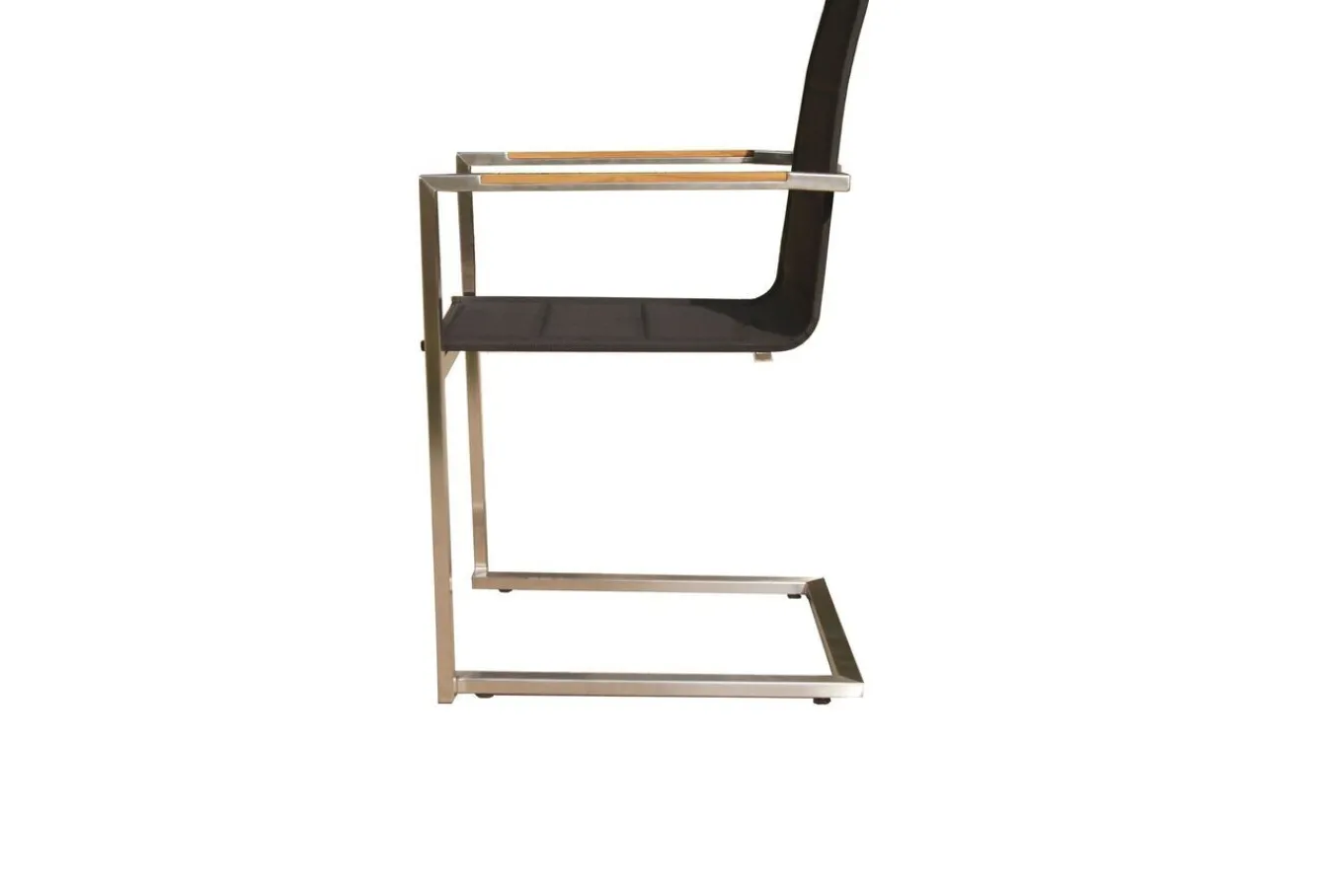 Online Garten-Essgruppe, schwarz, Edelstahl/Teak, Esstisch 200 x 90 cm, 6 Stapelstühle gepolstert Garten-Essgruppen|Edelstahl-Gartenmöbel