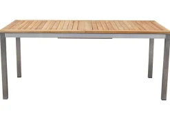 Clearance Garten-Essgruppe, schwarz, Edelstahl/Teak, Tisch 180/240 x 100 cm, 6 Stapelstühle gepolstert, FSC®-zertifiziertes Produkt Garten-Essgruppen