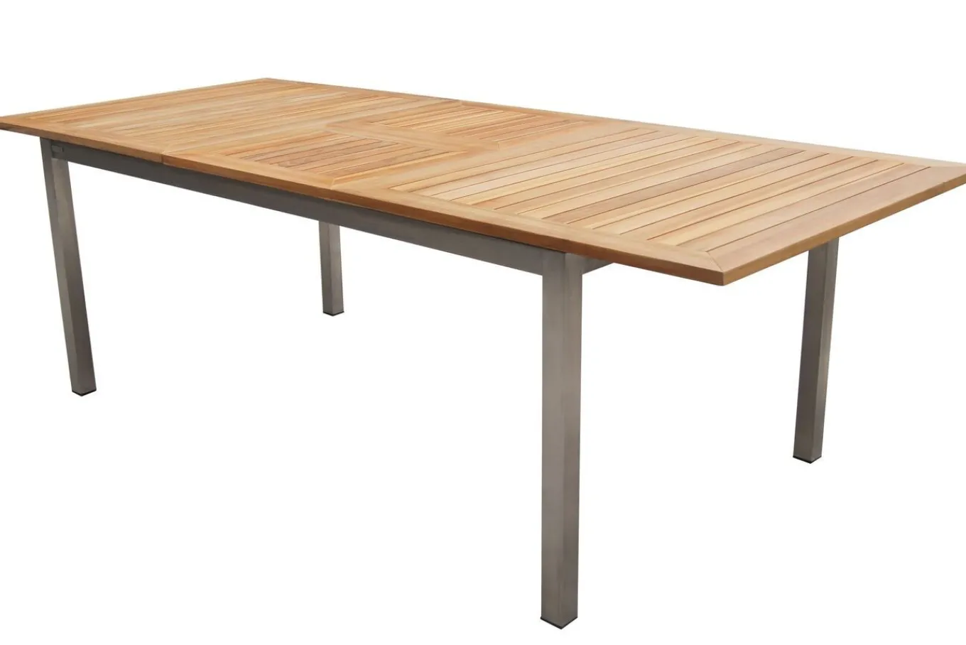 Clearance Garten-Essgruppe, schwarz, Edelstahl/Teak, Tisch 180/240 x 100 cm, 6 Stapelstühle gepolstert, FSC®-zertifiziertes Produkt Garten-Essgruppen
