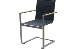 Clearance Garten-Essgruppe, schwarz, Edelstahl/Teak, Tisch 180/240 x 100 cm, 6 Stapelstühle gepolstert, FSC®-zertifiziertes Produkt Garten-Essgruppen