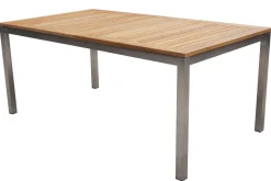 Clearance Garten-Essgruppe, schwarz, Edelstahl/Teak, Tisch 180/240 x 100 cm, 6 Stapelstühle gepolstert, FSC®-zertifiziertes Produkt Garten-Essgruppen