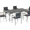Clearance Garten-Essgruppe, schwarz/graphite, Edelstahl/Glaskeramik, Tisch 200x100 cm, 6 Sessel, kratzfest Garten-Essgruppen