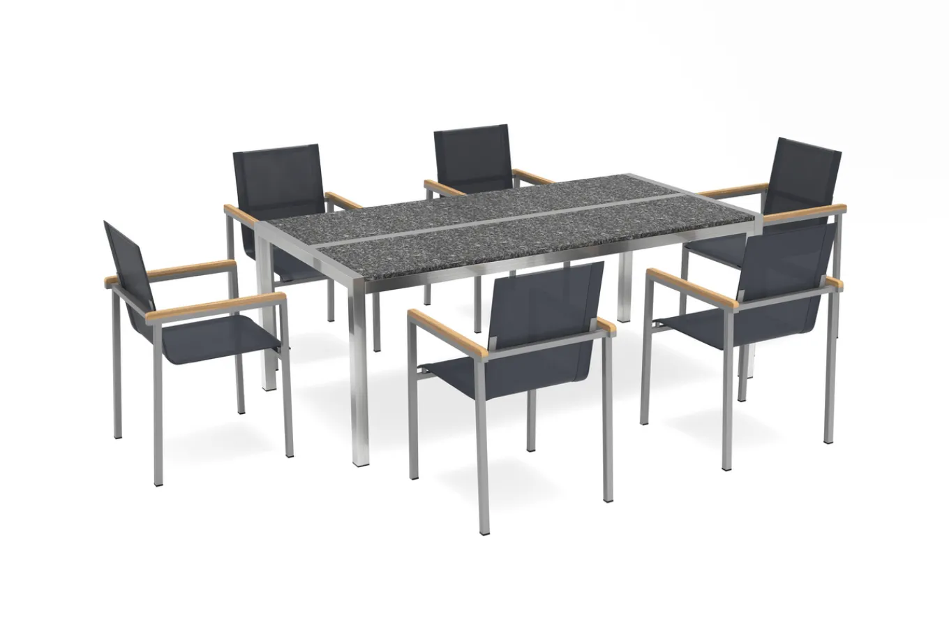 Clearance Garten-Essgruppe, schwarz/graphite, Edelstahl/Glaskeramik, Tisch 200x100 cm, 6 Sessel, kratzfest Garten-Essgruppen