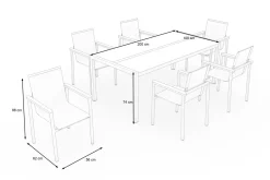 Clearance Garten-Essgruppe, schwarz/graphite, Edelstahl/Glaskeramik, Tisch 200x100 cm, 6 Sessel, kratzfest Garten-Essgruppen