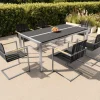 Clearance Gartenessgruppe, schwarz/silber, Edelstahl/FSC-Teak/Rope, Tisch 200x100cm, 6 Freischwinger, witterungsbeständig Garten-Essgruppen|Edelstahl-Gartenmöbel