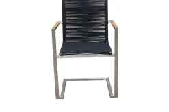 Clearance Gartenessgruppe, schwarz/silber, Edelstahl/FSC-Teak/Rope, Tisch 200x100cm, 6 Freischwinger, witterungsbeständig Garten-Essgruppen|Edelstahl-Gartenmöbel