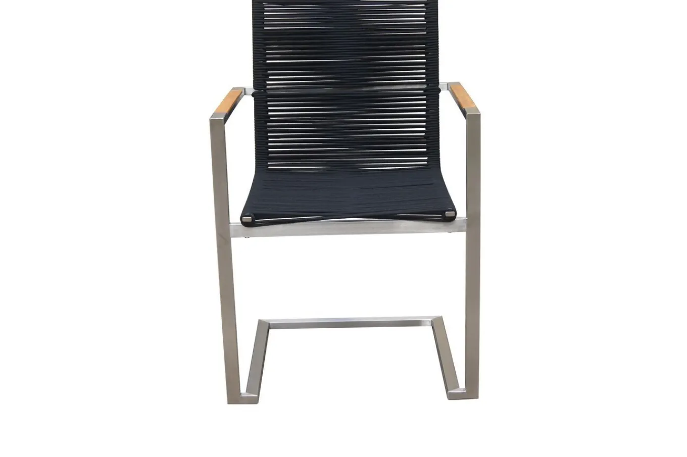 Clearance Gartenessgruppe, schwarz/silber, Edelstahl/FSC-Teak/Rope, Tisch 200x100cm, 6 Freischwinger, witterungsbeständig Garten-Essgruppen|Edelstahl-Gartenmöbel