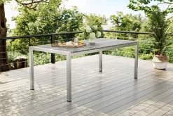 Clearance Gartenessgruppe, schwarz/silber, Edelstahl/FSC-Teak/Rope, Tisch 200x100cm, 6 Freischwinger, witterungsbeständig Garten-Essgruppen|Edelstahl-Gartenmöbel