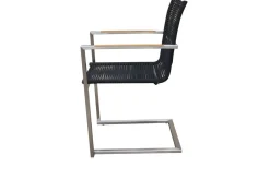 Clearance Gartenessgruppe, schwarz/silber, Edelstahl/FSC-Teak/Rope, Tisch 200x100cm, 6 Freischwinger, witterungsbeständig Garten-Essgruppen|Edelstahl-Gartenmöbel