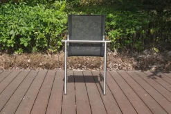 Clearance Garten-Essgruppe, silber/anthrazit, Edelstahl/Glaskeramik/Textilene, Tisch Ø150cm, 5 Personen Edelstahl-Gartenmöbel