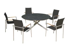 Clearance Garten-Essgruppe, silber/anthrazit, Edelstahl/Glaskeramik/Textilene, Tisch Ø150cm, 5 Personen Edelstahl-Gartenmöbel
