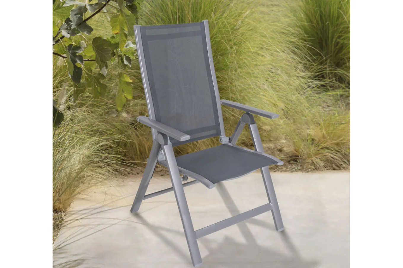 Sale Garten-Essgruppe, silber/anthrazit, Alu/Spraystone/Textilen, 160x95 cm, 4 Klappstühle Garten-Essgruppen|Aluminium-Gartenmöbel