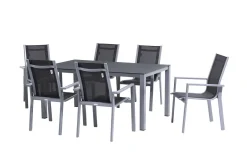Sale Garten-Essgruppe, silber/anthrazit, Alu/Spraystone/Textilen, 160x95 cm, 6 Stapelsessel Garten-Essgruppen