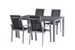 Sale Garten-Essgruppe, silber/anthrazit, Alu/Spraystone/Textilen, 160x95 cm, 4 Stapelsessel Garten-Essgruppen