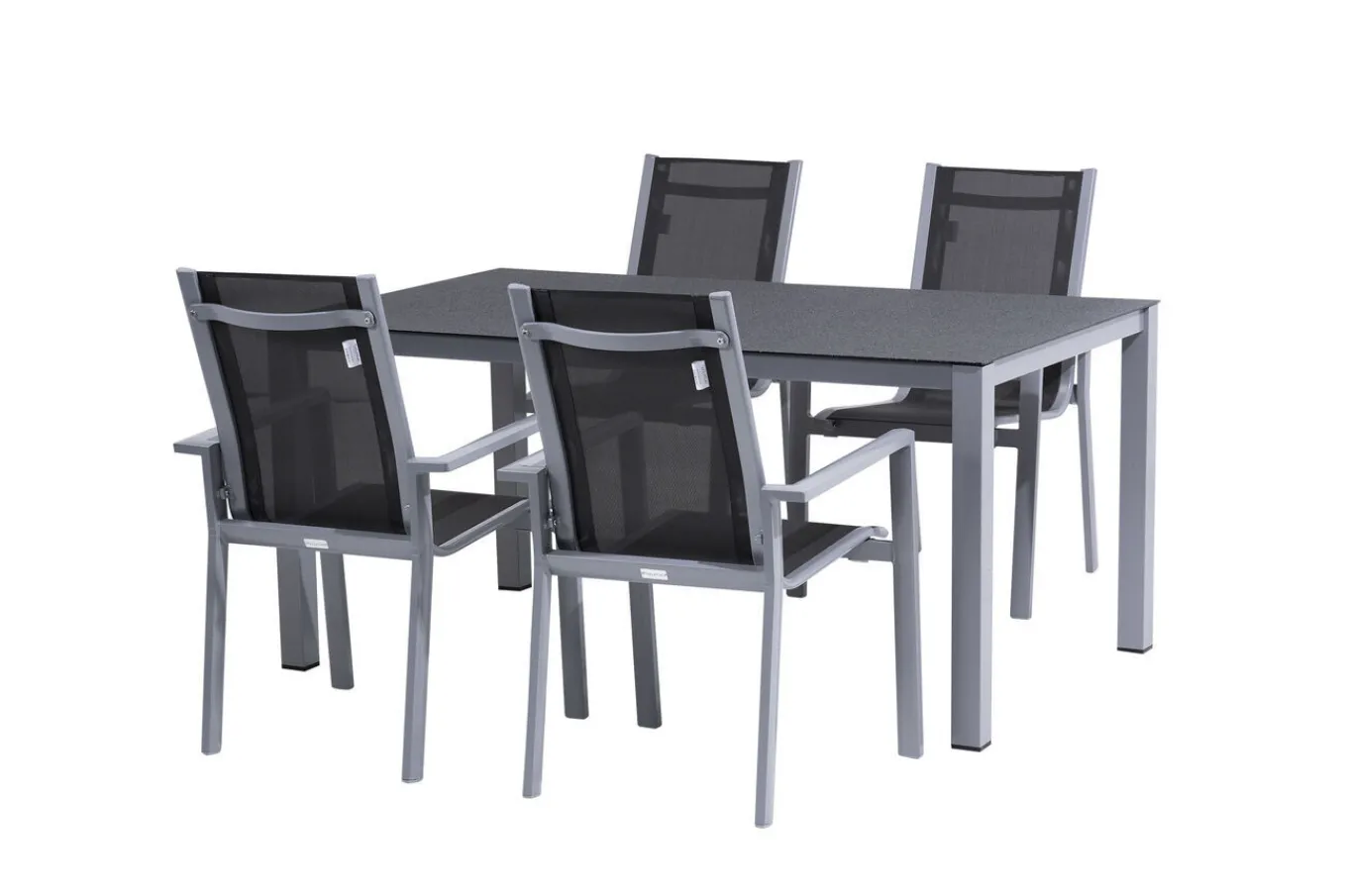 Sale Garten-Essgruppe, silber/anthrazit, Alu/Spraystone/Textilen, 160x95 cm, 4 Stapelsessel Garten-Essgruppen