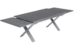 Discount Garten-Essgruppe, silber, Alu / Keramik / Textil, Tisch 180/280x100cm, 10 Stapelsessel Garten-Essgruppen