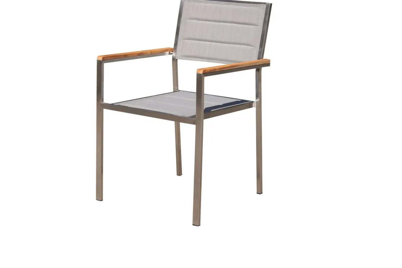 Clearance Garten-Essgruppe, silber, Edelstahl/Teak, Esstisch 180 x 90 cm, 6 Stapelstühle gepolstert Garten-Essgruppen|Edelstahl-Gartenmöbel