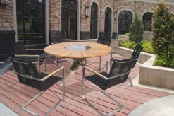 Hot Garten-Essgruppe, silber/schwarz, Edelstahl/Teak, Esstisch Ø 170 cm, 6 Freischwinger, FSC®-zertifiziertes Produkt Garten-Essgruppen|Edelstahl-Gartenmöbel