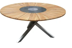 Hot Garten-Essgruppe, silber/schwarz, Edelstahl/Teak, Esstisch Ø 170 cm, 6 Freischwinger, FSC®-zertifiziertes Produkt Garten-Essgruppen|Edelstahl-Gartenmöbel