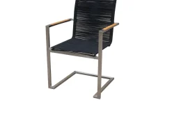 Hot Garten-Essgruppe, silber/schwarz, Edelstahl/Teak, Esstisch Ø 170 cm, 6 Freischwinger, FSC®-zertifiziertes Produkt Garten-Essgruppen|Edelstahl-Gartenmöbel