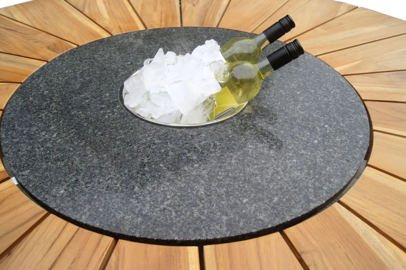 Hot Garten-Essgruppe, silber/schwarz, Edelstahl/Teak, Esstisch Ø 170 cm, 6 Freischwinger, FSC®-zertifiziertes Produkt Garten-Essgruppen|Edelstahl-Gartenmöbel
