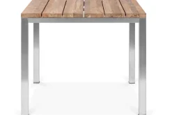 Best Garten-Essgruppe, silber, Edelstahl/recyceltes Teak, Tisch 90 x 90 cm, 4 Stapelsessel, FSC®-zertifiziertes Produkt Garten-Essgruppen|Edelstahl-Gartenmöbel