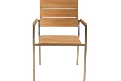 Best Garten-Essgruppe, silber, Edelstahl/recyceltes Teak, Tisch 90 x 90 cm, 4 Stapelsessel, FSC®-zertifiziertes Produkt Garten-Essgruppen|Edelstahl-Gartenmöbel