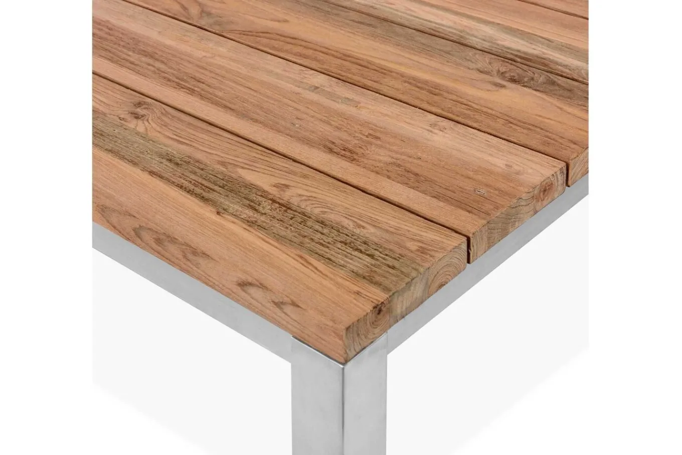 Best Garten-Essgruppe, silber, Edelstahl/recyceltes Teak, Tisch 90 x 90 cm, 4 Stapelsessel, FSC®-zertifiziertes Produkt Garten-Essgruppen|Edelstahl-Gartenmöbel