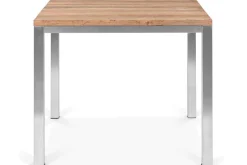 Best Garten-Essgruppe, silber, Edelstahl/recyceltes Teak, Tisch 90 x 90 cm, 4 Stapelsessel, FSC®-zertifiziertes Produkt Garten-Essgruppen|Edelstahl-Gartenmöbel