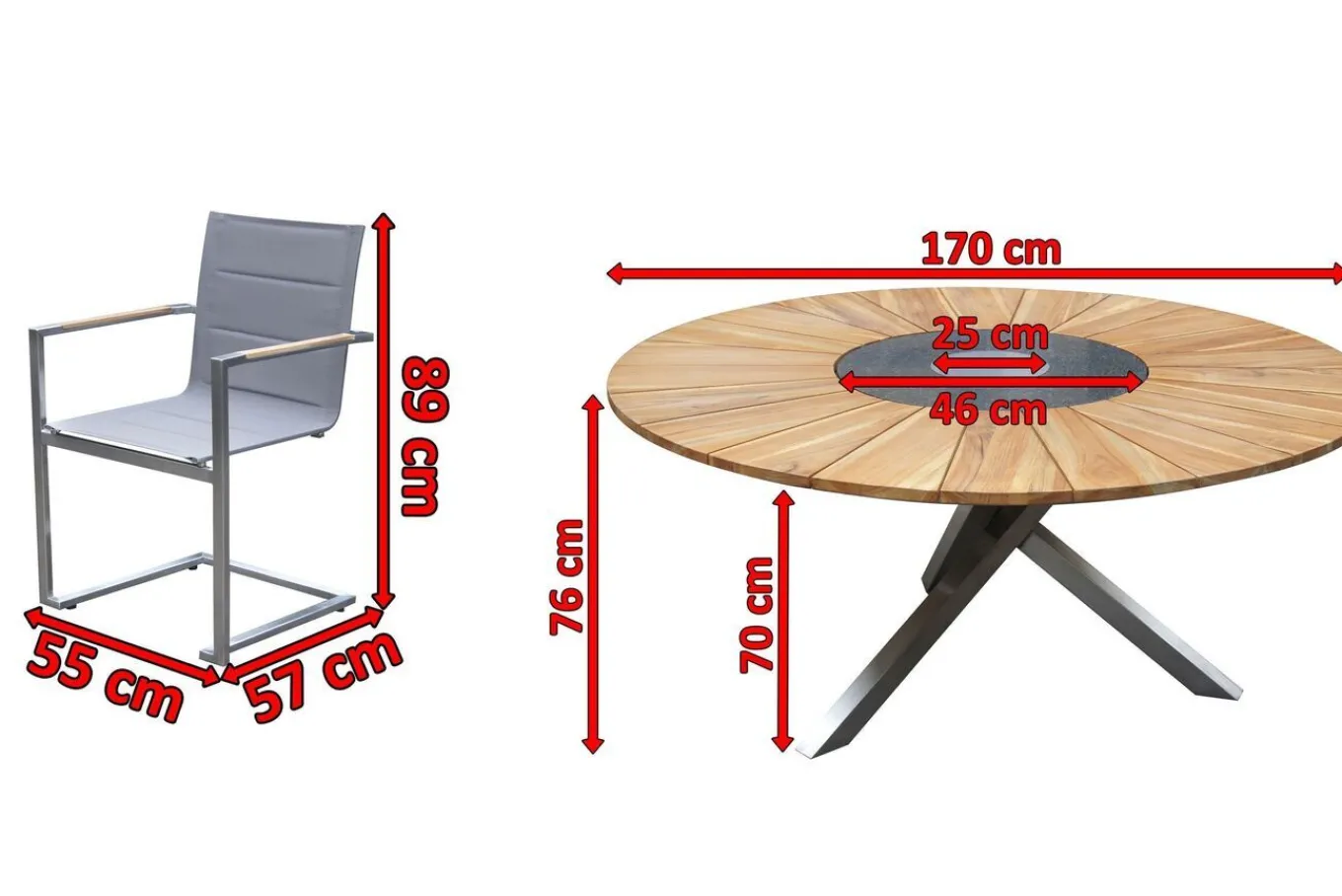 Discount Garten-Essgruppe, silber, Edelstahl/Teak, Ø 170 cm, 6 Freischwinger, inkl. drehbarer Granitplatte + Eiskühler, FSC®-zertifiziertes Produkt Garten-Essgruppen|Edelstahl-Gartenmöbel