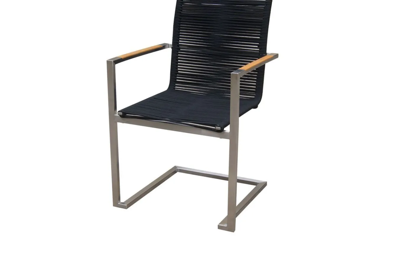 Outlet Garten-Essgruppe, silber/schwarz, Edelstahl/Teak, Ausziehtisch 200-300 x 100 cm, 8 Freischwinger, FSC®-zertifiziertes Produkt Garten-Essgruppen