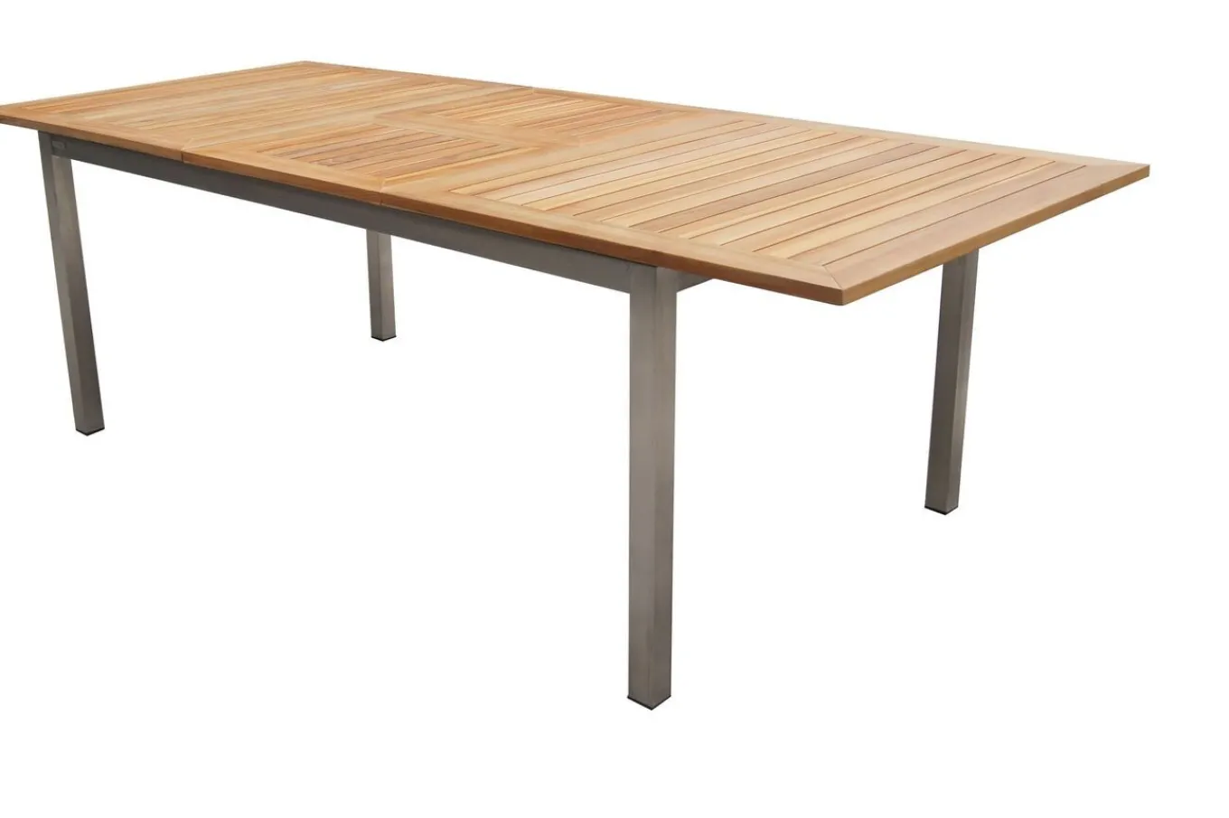 Outlet Garten-Essgruppe, silber/schwarz, Edelstahl/Teak, Ausziehtisch 200-300 x 100 cm, 8 Freischwinger, FSC®-zertifiziertes Produkt Garten-Essgruppen