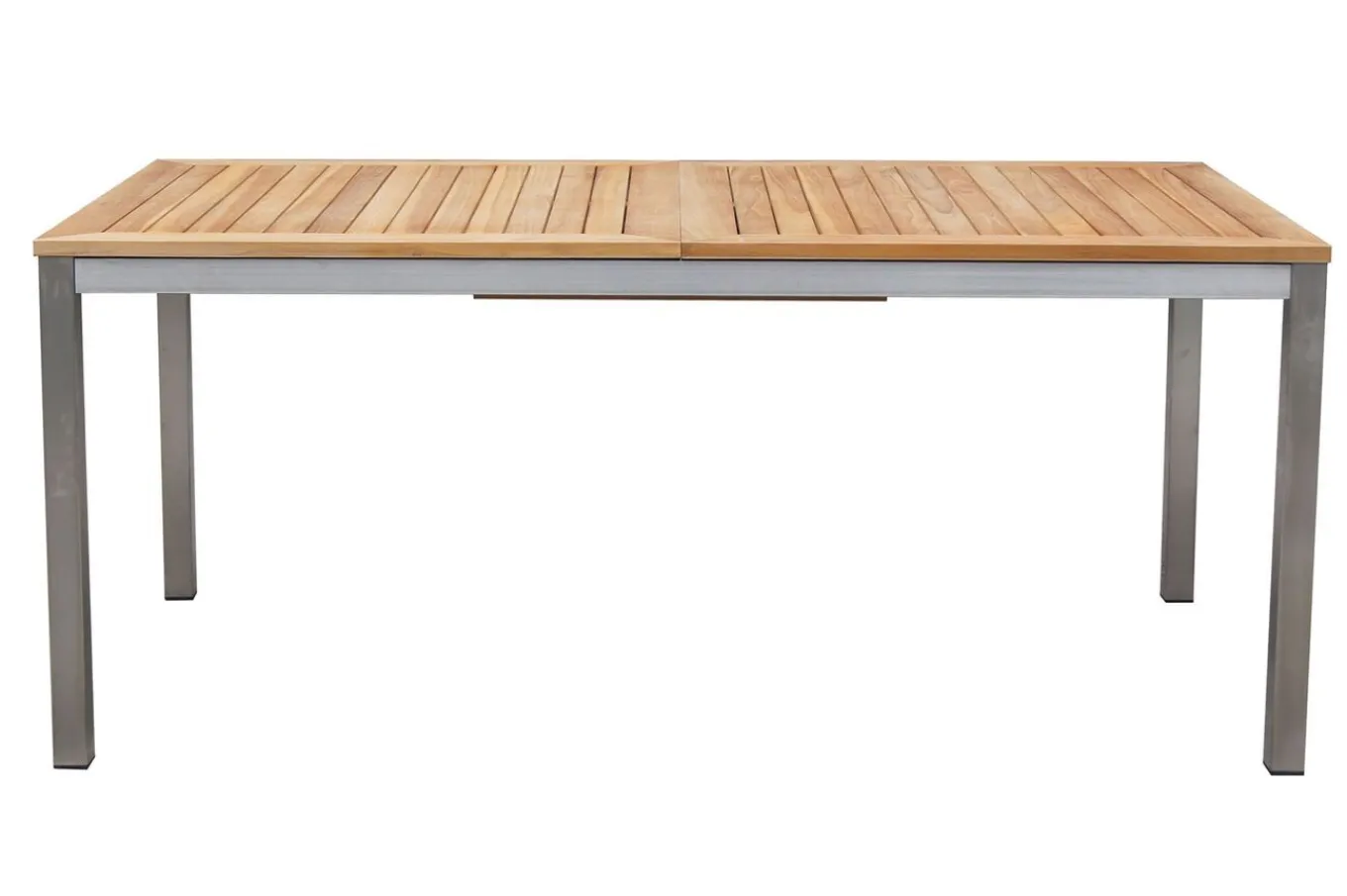 Outlet Garten-Essgruppe, silber/schwarz, Edelstahl/Teak, Ausziehtisch 200-300 x 100 cm, 8 Freischwinger, FSC®-zertifiziertes Produkt Garten-Essgruppen