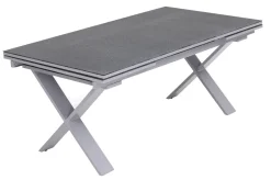 Clearance Garten-Essgruppe, silber, Alu / Spraystone / Textil, Tisch 180/280x100cm, 6 Stapelsessel Garten-Essgruppen|Aluminium-Gartenmöbel