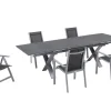 Best Garten-Essgruppe, silber, Alu / Keramik / Textil, Tisch 180/280 x 100 cm, 4 Stapelsessel, 2 Klappstühle Garten-Essgruppen|Aluminium-Gartenmöbel