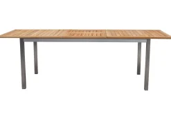 Hot Garten-Essgruppe, silber, 200/300 x 100 cm, Edelstahl/Teak, Ausziehtisch, 8 Stühle padded, 2 Klappstühle, FSC®-zertifiziertes Produkt Garten-Essgruppen