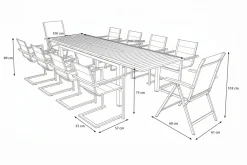 Hot Garten-Essgruppe, silber, 200/300 x 100 cm, Edelstahl/Teak, Ausziehtisch, 8 Stühle padded, 2 Klappstühle, FSC®-zertifiziertes Produkt Garten-Essgruppen