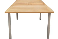 Hot Garten-Essgruppe, silber, 200/300 x 100 cm, Edelstahl/Teak, Ausziehtisch, 8 Stühle padded, 2 Klappstühle, FSC®-zertifiziertes Produkt Garten-Essgruppen