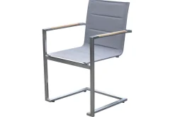 Outlet Garten-Essgruppe, silber, 200/300 x 100 cm, Edelstahl/Teak, Ausziehtisch, 6 Stühle padded, 2 Klappstühle, FSC®-zertifiziertes Produkt Garten-Essgruppen|Edelstahl-Gartenmöbel