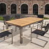 Garten-Essgruppe, silber/schwarz, Edelstahl/Teak, Ausziehtisch 200-300 x 100 cm, 6 Freischwinger, FSC®-zertifiziertes Produkt Garten-Essgruppen|Edelstahl-Gartenmöbel