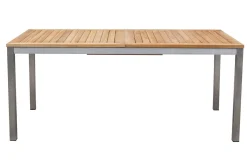 Garten-Essgruppe, silber/schwarz, Edelstahl/Teak, Ausziehtisch 200-300 x 100 cm, 6 Freischwinger, FSC®-zertifiziertes Produkt Garten-Essgruppen|Edelstahl-Gartenmöbel