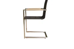 Garten-Essgruppe, silber/schwarz, Edelstahl/Glaskeramik/Textilene/Teak, Tisch Ø150cm, 5 Freischwinger, padded Garten-Essgruppen