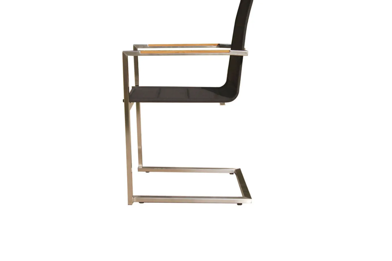 Garten-Essgruppe, silber/schwarz, Edelstahl/Glaskeramik/Textilene/Teak, Tisch Ø150cm, 5 Freischwinger, padded Garten-Essgruppen