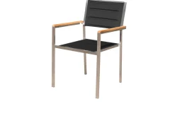 Hot Garten-Essgruppe, silber/schwarz, Edelstahl/Glaskeramik/Textilene/Teak, Tisch Ø150cm, 5 Stühle, padded Garten-Essgruppen