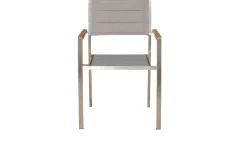 Sale Gartenessgruppe, Silber, Edelstahl/Glaskeramik, Tisch 200x100cm, 6 Stapelstühle, Bodenschoner Inklusive Garten-Essgruppen|Edelstahl-Gartenmöbel