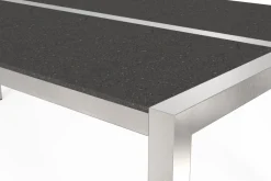 Sale Gartenessgruppe, Silber, Edelstahl/Glaskeramik, Tisch 200x100cm, 6 Stapelstühle, Bodenschoner Inklusive Garten-Essgruppen|Edelstahl-Gartenmöbel