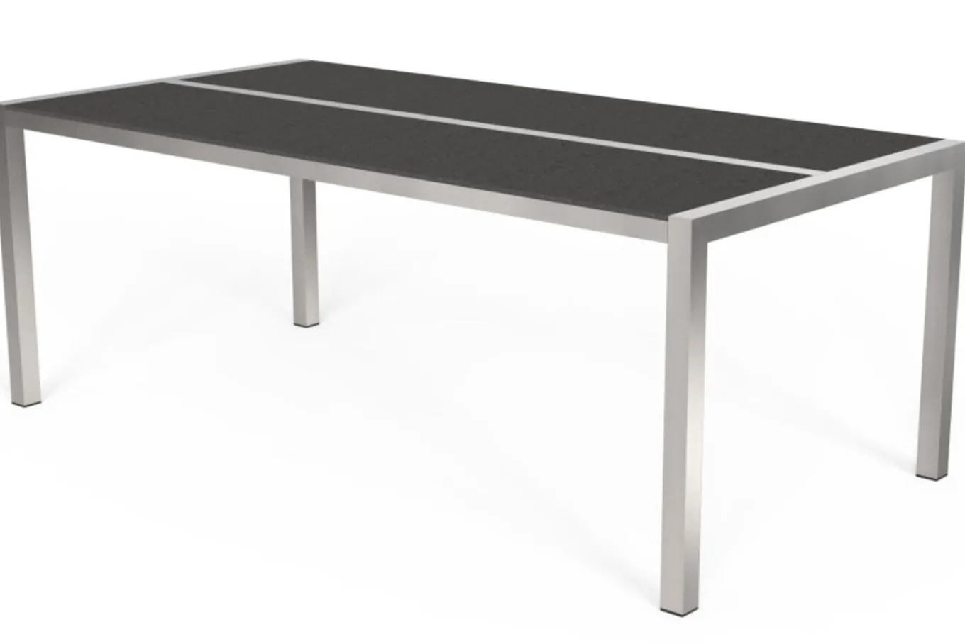 Sale Gartenessgruppe, Silber, Edelstahl/Glaskeramik, Tisch 200x100cm, 6 Stapelstühle, Bodenschoner Inklusive Garten-Essgruppen|Edelstahl-Gartenmöbel