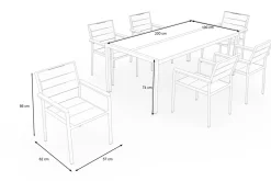 Sale Gartenessgruppe, Silber, Edelstahl/Glaskeramik, Tisch 200x100cm, 6 Stapelstühle, Bodenschoner Inklusive Garten-Essgruppen|Edelstahl-Gartenmöbel