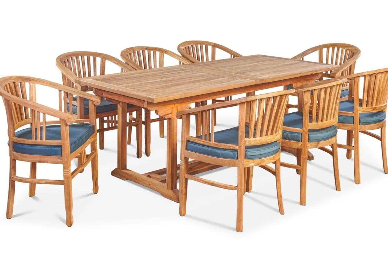 Hot Garten-Essgruppe, Teakholz, Ausziehtisch 195/295 x 90 cm, 8 Armlehnensessel, inkl. Polster Garten-Essgruppen|Teak-Gartenmöbel